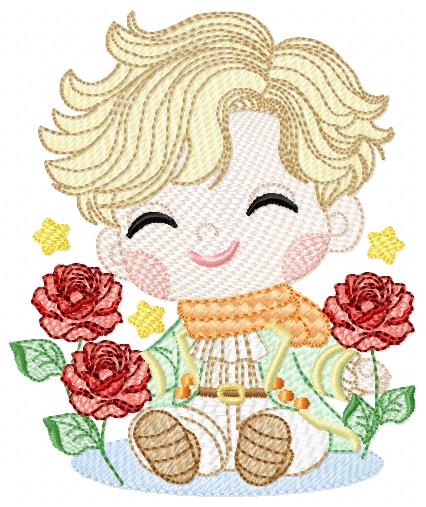 The Little Prince embroidery design - Little Prince with red roses machine embroidery pattern - Baby boy and girl Fairytale file - Instant digital download pes jef