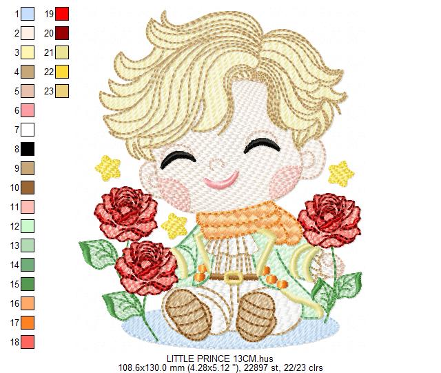 The Little Prince embroidery design - Little Prince with red roses machine embroidery pattern - Baby boy and girl Fairytale file - Instant digital download pes jef Marcia Embroidery