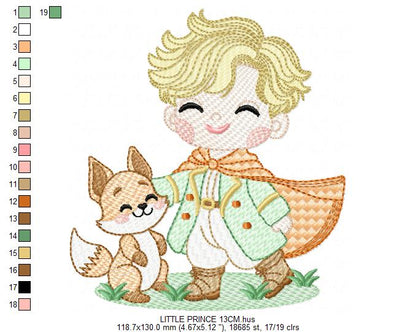 The Little Prince embroidery design - Little Prince with fox machine embroidery pattern - Baby boy and girl Fairytale file - Instant digital download pes jef Marcia Embroidery
