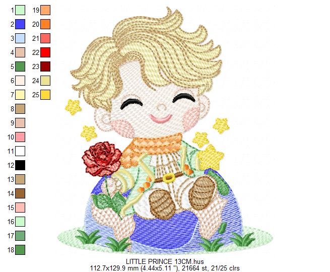 The Little Prince embroidery design - Little Prince with red rose machine embroidery pattern - Baby boy and girl Fairytale file - Instant digital download pes jef Marcia Embroidery