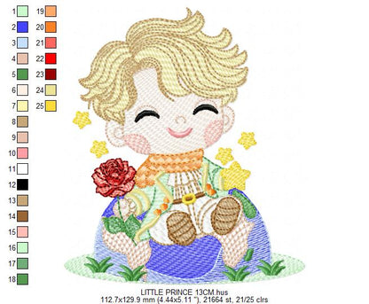 The Little Prince embroidery design - Little Prince with red rose machine embroidery pattern - Baby boy and girl Fairytale file - Instant digital download pes jef Marcia Embroidery