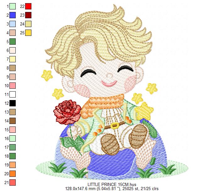 The Little Prince embroidery design - Little Prince with red rose machine embroidery pattern - Baby boy and girl Fairytale file - Instant digital download pes jef Marcia Embroidery