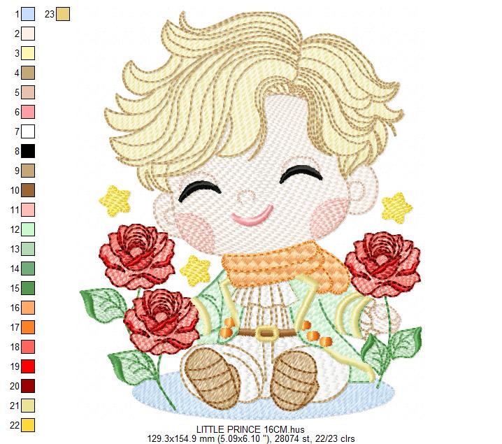 The Little Prince embroidery design - Little Prince with red roses machine embroidery pattern - Baby boy and girl Fairytale file - Instant digital download pes jef Marcia Embroidery