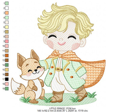 The Little Prince embroidery design - Little Prince with fox machine embroidery pattern - Baby boy and girl Fairytale file - Instant digital download pes jef Marcia Embroidery