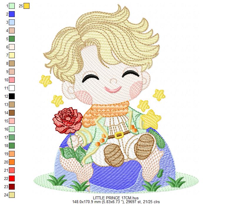 The Little Prince embroidery design - Little Prince with red rose machine embroidery pattern - Baby boy and girl Fairytale file - Instant digital download pes jef Marcia Embroidery
