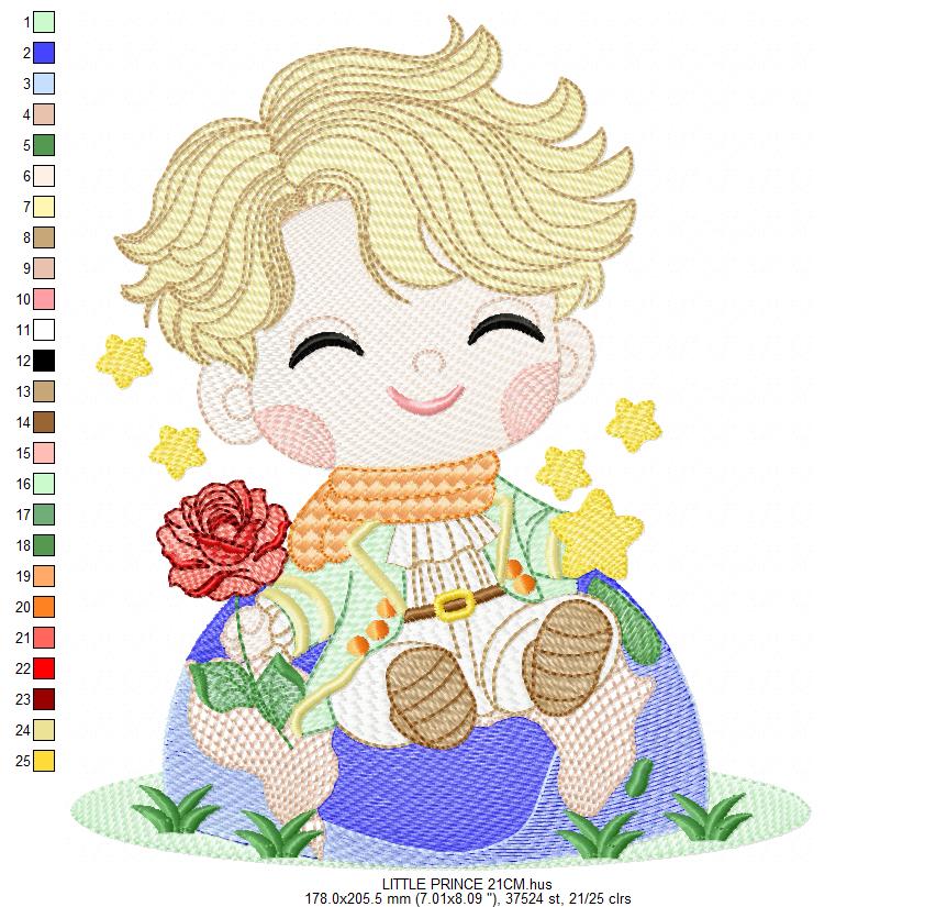 The Little Prince embroidery design - Little Prince with red rose machine embroidery pattern - Baby boy and girl Fairytale file - Instant digital download pes jef Marcia Embroidery