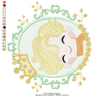 The Little Prince embroidery design - Little Prince with crown machine embroidery pattern - Baby boy and girl Fairytale file - Instant digital download pes jef Marcia Embroidery