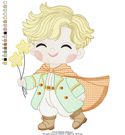The Little Prince embroidery design - Little Prince with stars machine embroidery pattern - Baby boy and girl Fairytale file - Instant digital download pes jef Marcia Embroidery