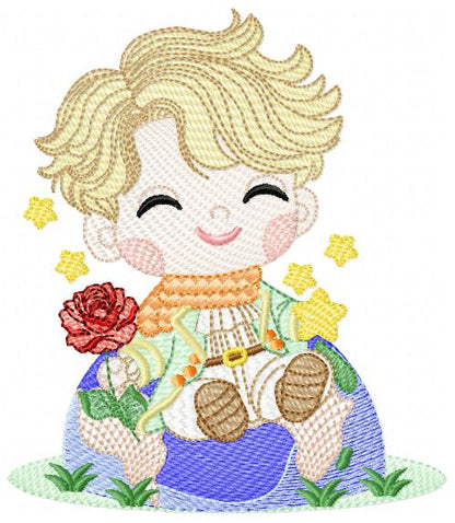 The Little Prince embroidery design - Little Prince with red rose machine embroidery pattern - Baby boy and girl Fairytale file - Instant digital download pes jef Marcia Embroidery