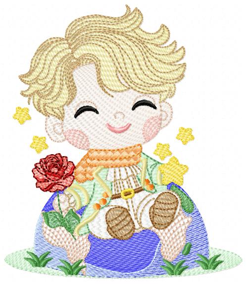 The Little Prince embroidery design - Little Prince with red rose machine embroidery pattern - Baby boy and girl Fairytale file - Instant digital download pes jef