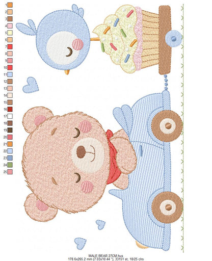 Bear with F1 car embroidery designs - F1 Pilot Bear machine embroidery pattern - Baby boy file - Instant digital download pes jef dst hus (Copy) Marcia Embroidery