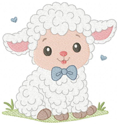 Male Sheep embroidery design - Lamb with hearts machine embroidery pattern - Baby Boy Newborn file - Instant download pes jef dst vp3