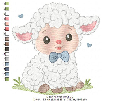 Male Sheep embroidery design - Lamb with hearts machine embroidery pattern - Baby Boy Newborn file - Instant download pes jef dst vp3