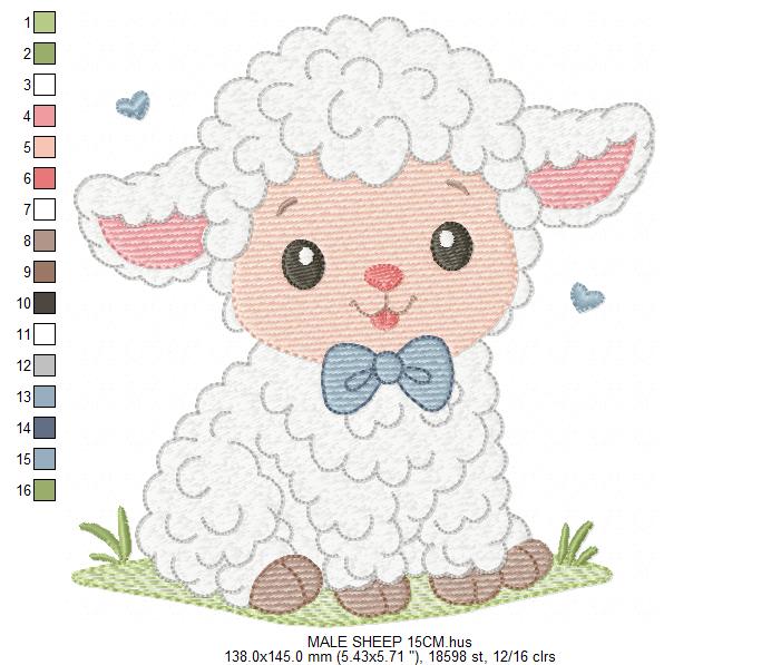 Male Sheep embroidery design - Lamb with hearts machine embroidery pattern - Baby Boy Newborn file - Instant download pes jef dst vp3