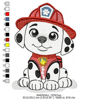 Paw Patrol embroidery designs - Dog Marshall machine embroidery patterns - Baby Girl Boy file - Instant digital download pes jef dst exp hus vp3 - Zuma Chase Rubble Skye Marshall Everest Ryder Rocky - Marcia Embroidery