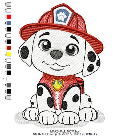 Paw Patrol embroidery designs - Dog Marshall machine embroidery patterns - Baby Girl Boy file - Instant digital download pes jef dst exp hus vp3 - Zuma Chase Rubble Skye Marshall Everest Ryder Rocky - Marcia Embroidery