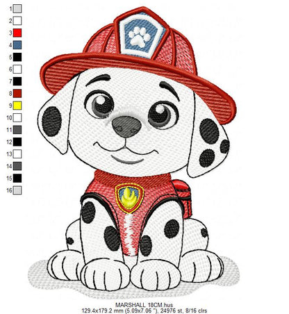 Paw Patrol embroidery designs - Dog Marshall machine embroidery patterns - Baby Girl Boy file - Instant digital download pes jef dst exp hus vp3 - Zuma Chase Rubble Skye Marshall Everest Ryder Rocky - Marcia Embroidery