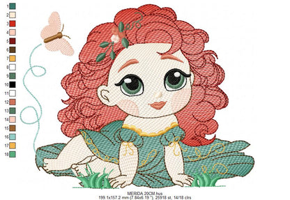 Brave Princess Merida embroidery designs - Disney Princess machine embroidery patterns - Baby girl boy file - Instant digital download pes jef dst exp hus vp3 - Marcia Embroidery