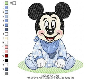 Baby Mickey embroidery design - Mickey Mouse machine embroidery pattern - Baby Boy file - Instant digital download pes jef dst