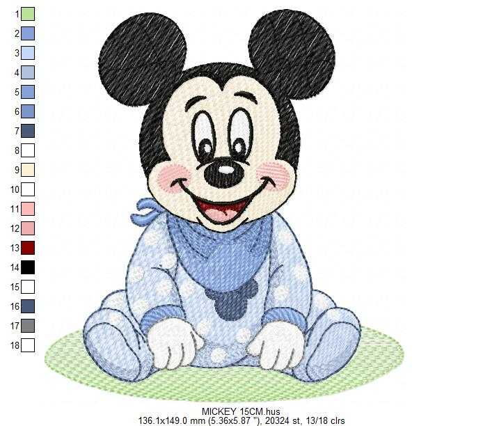 Baby Mickey embroidery design - Mickey Mouse machine embroidery pattern - Baby Boy file - Instant digital download pes jef dst