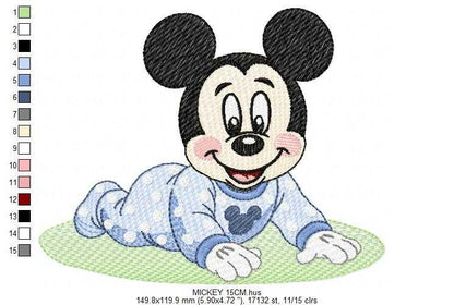 Baby Mickey embroidery design - Mickey Mouse machine embroidery pattern - Baby Boy file - Instant digital download pes jef dst