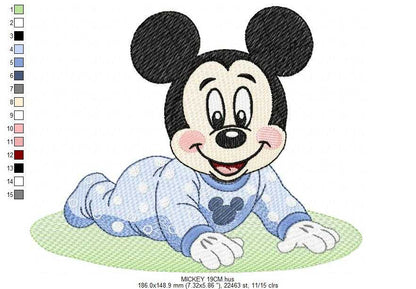 Baby Mickey embroidery design - Mickey Mouse machine embroidery pattern - Baby Boy file - Instant digital download pes jef dst