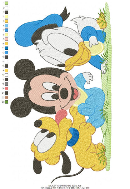 Mickey and Friends embroidery design - Mickey Donald and Pluto machine embroidery pattern - Baby Boy and girl file - Instant digital download pes jef - Marcia Embroidery