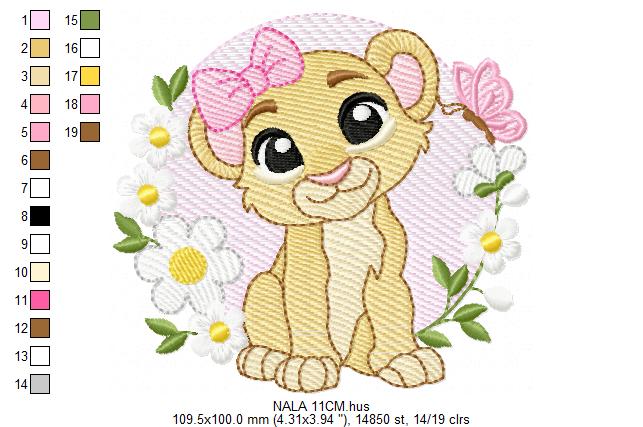 Lion King embroidery design - Lioness Nala with flowers machine embroidery pattern - Baby Boy and girl file - Instant digital download pes jef dst hus vp3