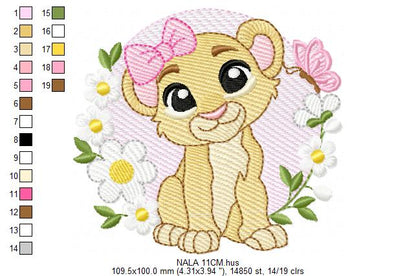 Lion King embroidery design - Lioness Nala with flowers machine embroidery pattern - Baby Boy and girl file - Instant digital download pes jef dst hus vp3