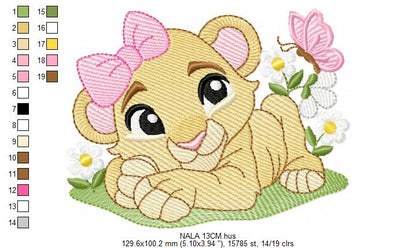 Lion King embroidery design - Lioness Nala with flowers machine embroidery pattern - Baby Boy and girl file - Instant digital download pes jef dst hus vp3
