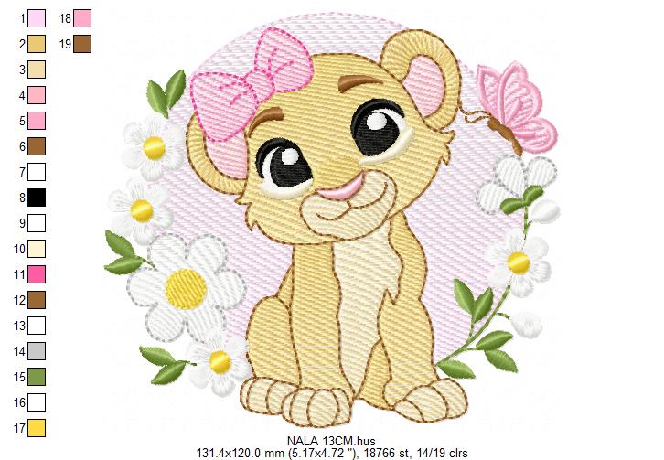 Lion King embroidery design - Lioness Nala with flowers machine embroidery pattern - Baby Boy and girl file - Instant digital download pes jef dst hus vp3