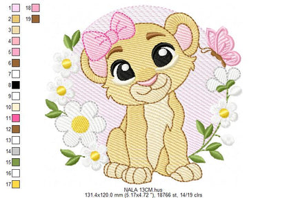 Lion King embroidery design - Lioness Nala with flowers machine embroidery pattern - Baby Boy and girl file - Instant digital download pes jef dst hus vp3