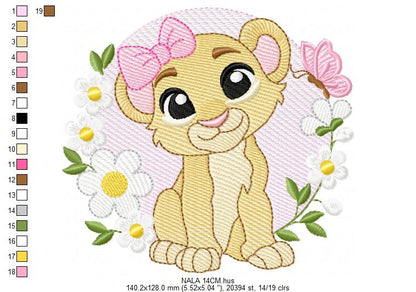 Lion King embroidery design - Lioness Nala with flowers machine embroidery pattern - Baby Boy and girl file - Instant digital download pes jef dst hus vp3