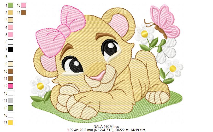 Lion King embroidery design - Lioness Nala with flowers machine embroidery pattern - Baby Boy and girl file - Instant digital download pes jef dst hus vp3
