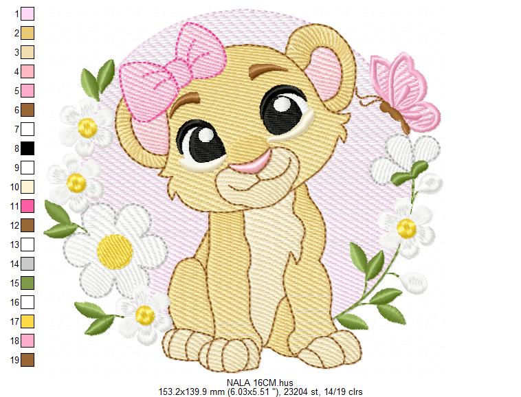 Lion King embroidery design - Lioness Nala with flowers machine embroidery pattern - Baby Boy and girl file - Instant digital download pes jef dst hus vp3