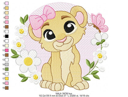 Lion King embroidery design - Lioness Nala with flowers machine embroidery pattern - Baby Boy and girl file - Instant digital download pes jef dst hus vp3