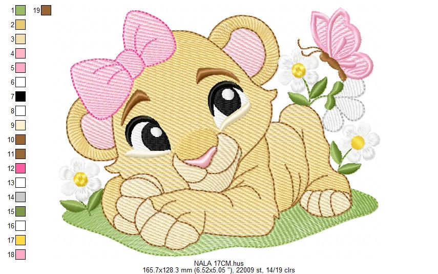 Lion King embroidery design - Lioness Nala with flowers machine embroidery pattern - Baby Boy and girl file - Instant digital download pes jef dst hus vp3