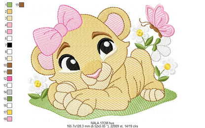 Lion King embroidery design - Lioness Nala with flowers machine embroidery pattern - Baby Boy and girl file - Instant digital download pes jef dst hus vp3