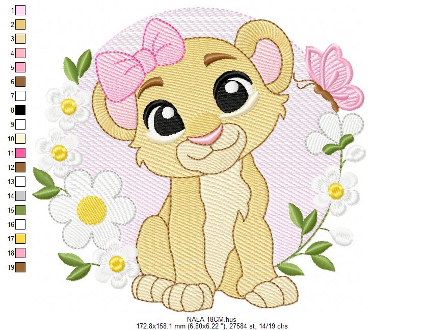 Lion King embroidery design - Lioness Nala with flowers machine embroidery pattern - Baby Boy and girl file - Instant digital download pes jef dst hus vp3