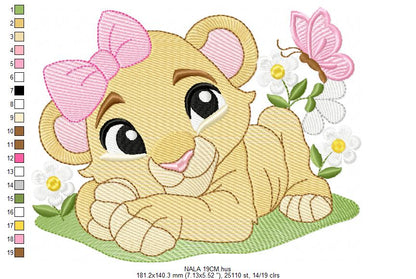 Lion King embroidery design - Lioness Nala with flowers machine embroidery pattern - Baby Boy and girl file - Instant digital download pes jef dst hus vp3