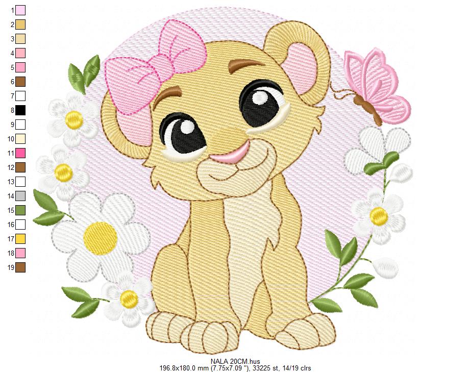 Lion King embroidery design - Lioness Nala with flowers machine embroidery pattern - Baby Boy and girl file - Instant digital download pes jef dst hus vp3