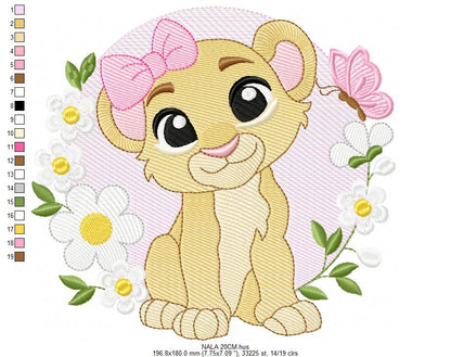 Lion King embroidery design - Lioness Nala with flowers machine embroidery pattern - Baby Boy and girl file - Instant digital download pes jef dst hus vp3