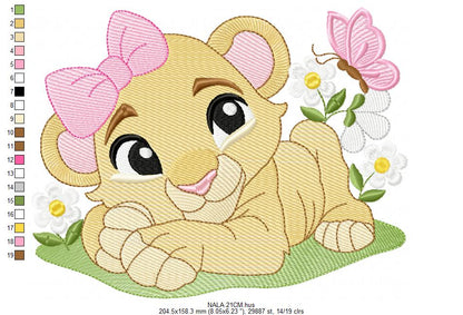 Lion King embroidery design - Lioness Nala with flowers machine embroidery pattern - Baby Boy and girl file - Instant digital download pes jef dst hus vp3
