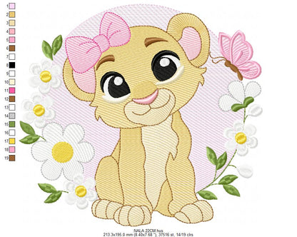Lion King embroidery design - Lioness Nala with flowers machine embroidery pattern - Baby Boy and girl file - Instant digital download pes jef dst hus vp3