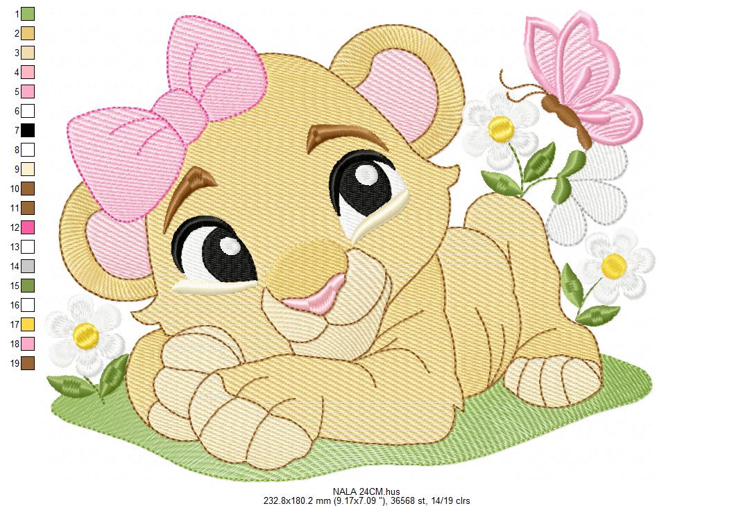 Lion King embroidery design - Lioness Nala with flowers machine embroidery pattern - Baby Boy and girl file - Instant digital download pes jef dst hus vp3