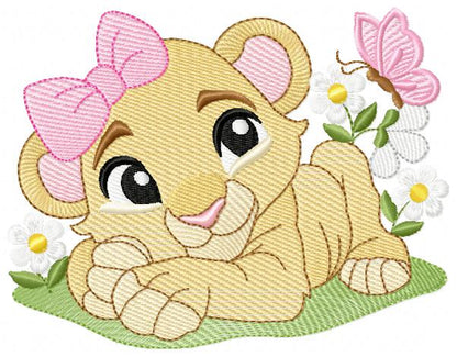Lion King embroidery design - Lioness Nala with flowers machine embroidery pattern - Baby Boy and girl file - Instant digital download pes jef dst hus vp3