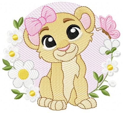 Lion King embroidery design - Lioness Nala with flowers machine embroidery pattern - Baby Boy and girl file - Instant digital download pes jef dst hus vp3