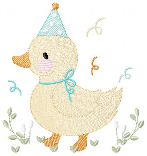 Duck with party cap embroidery design - Lake water animal machine embroidery pattern - Baby boy file - Instant digital download pes