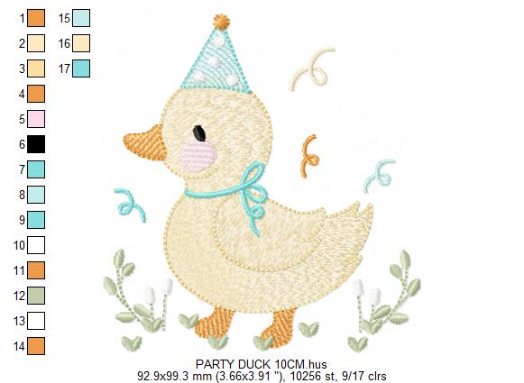 Duck with party cap embroidery design - Lake water animal machine embroidery pattern - Baby boy file - Instant digital download pes