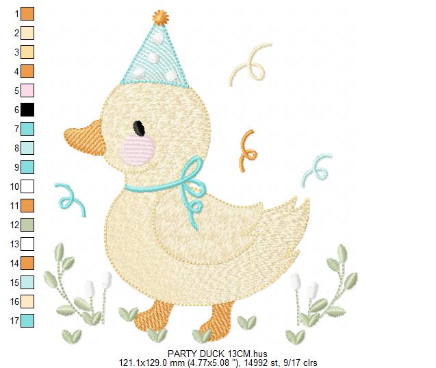 Duck with party cap embroidery design - Lake water animal machine embroidery pattern - Baby boy file - Instant digital download pes
